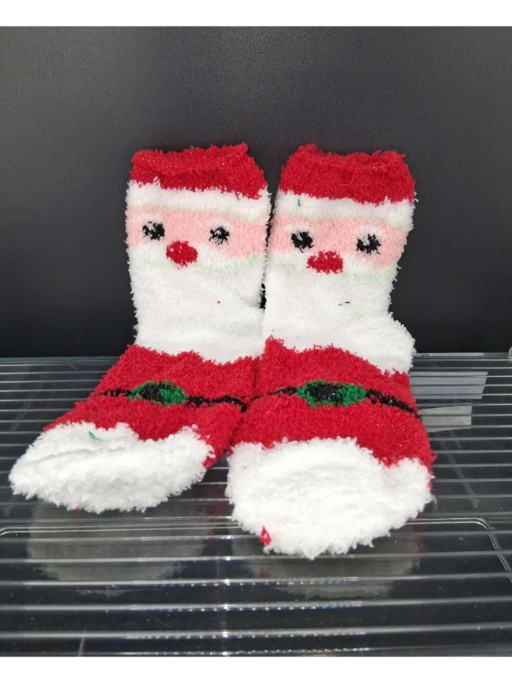 Santa Face Fuzzy Christmas Socks Red & White Non-Slip Cozy Fit